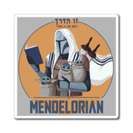 Mendelorian Jewish sci-fi parody design with Zo Haderech Hebrew text on a magnet.