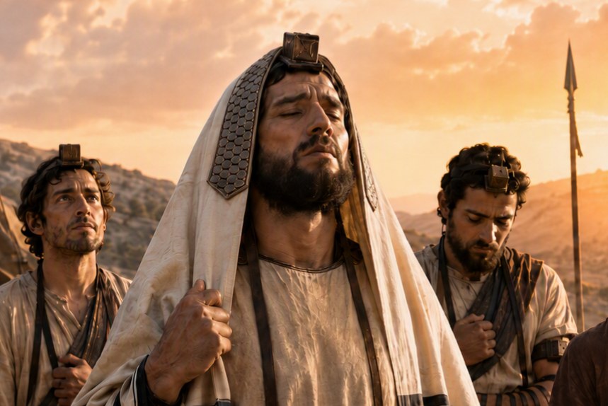 Judah Maccabee and his brothers praying outdoors before battle